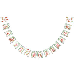 Green and White Stripes Strawberry Happy Birthday Bunting