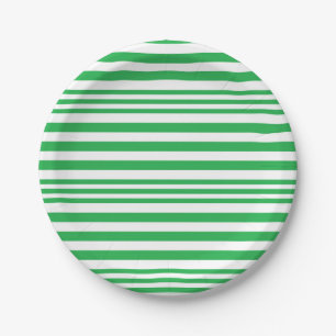 Green and White Stripes X 3 Paper Plate