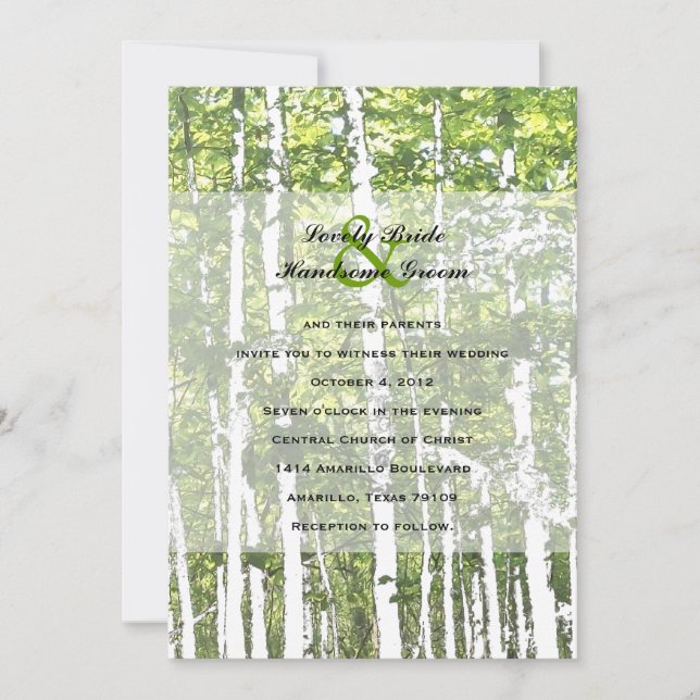 Green and White Summer Woods Wedding Invitation (Front)
