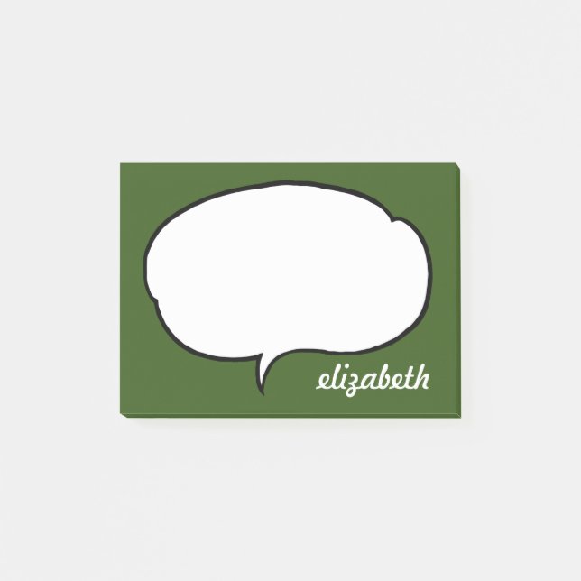 Green and White Talk Bubble Personalised Name Post-it Notes (Front)