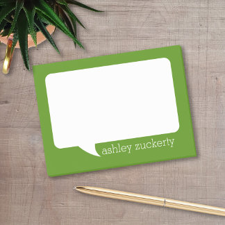Green and White Talk Cartoon Bubble with Name Post-it Notes