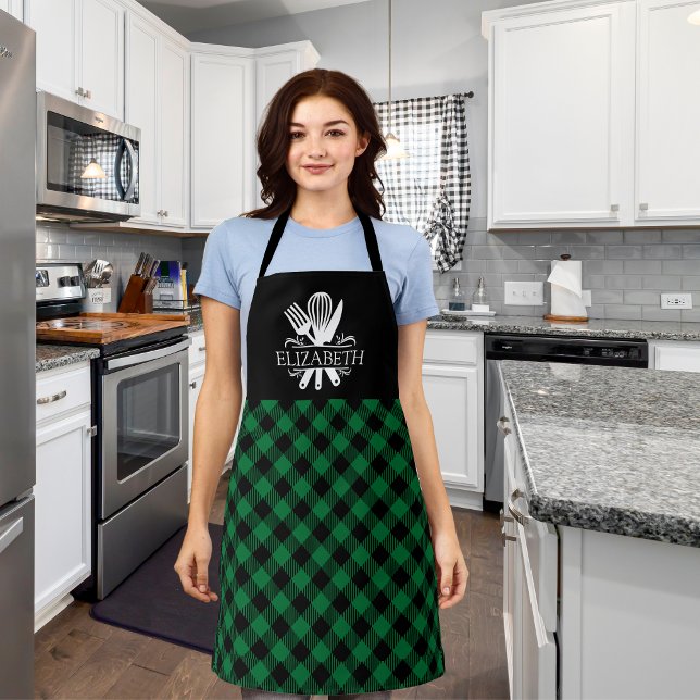 Green and White Tartan Plaid Pattern Apron (Creator Uploaded)