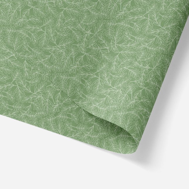 Green and White Textured Botanical Leaves Tissue Paper (texture pattern created with hand drawn line leaves in green background tissue paper)