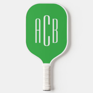 Green and White Three Letter Monogram Retro Check Pickleball Paddle