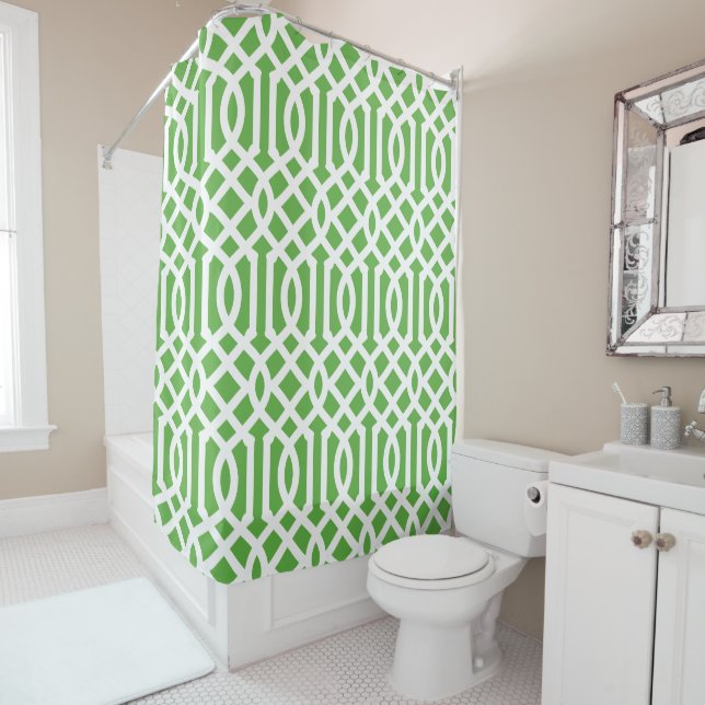 Green and White Trellis | Editable Colours Shower Curtain (In Situ)