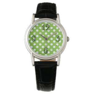 Green and White Trendy Polka Dots Watch