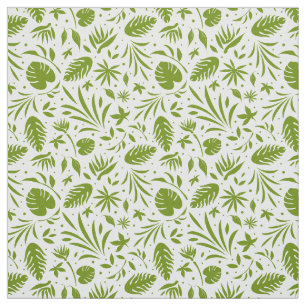 Green and White Tropical Jungle Palm Leaf Fabric