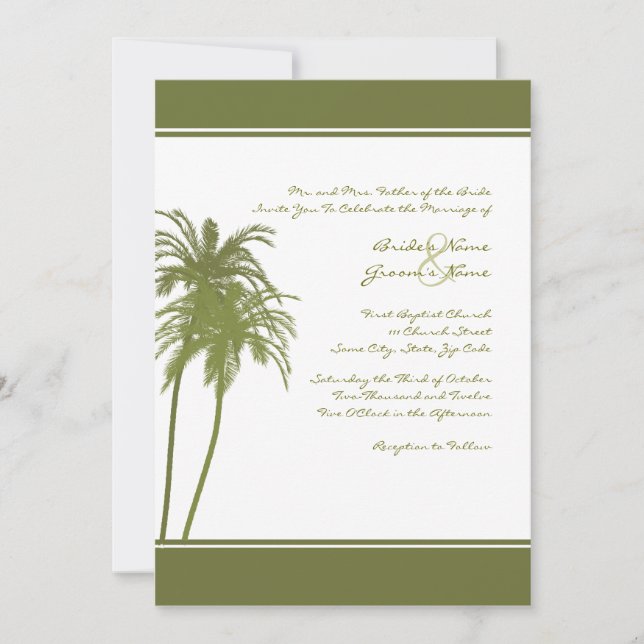 Green and White Tropical Palms Invitation (Front)