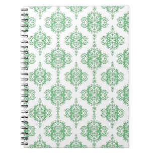 Green and White Victorian Style Damask Spiral Notebook