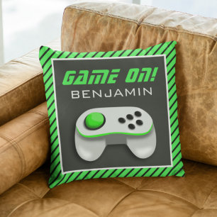 Green and White Video Game Controller Kids Room Cushion