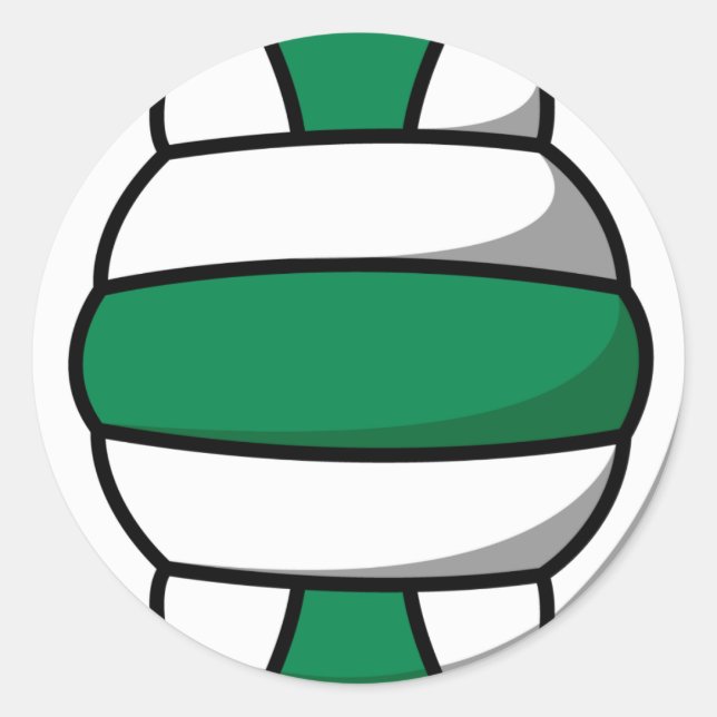 green and white volleyball classic round sticker (Front)