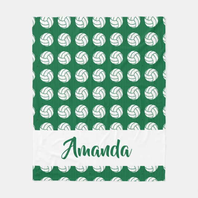 Green and White Volleyball Pattern Fleece Blanket (Front)