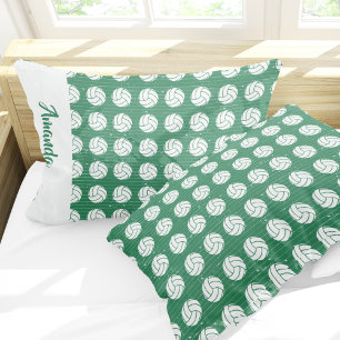 Green and White Volleyball Pattern Pillowcase