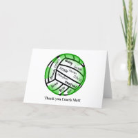 Green and White Volleyball Thank You Coach Card