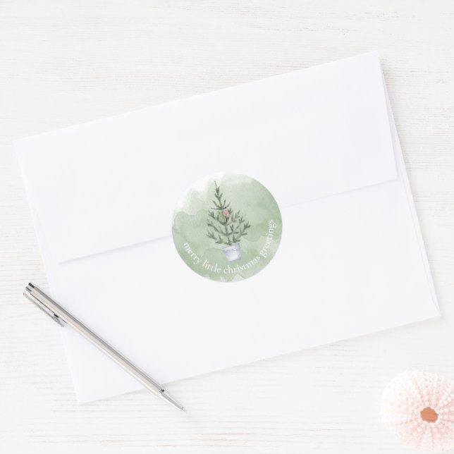 Green and White Watercolor Christmas Envelope Seal (Envelope)