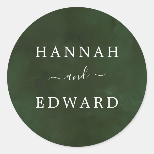 Green and White Watercolor Classic Round Sticker (Front)