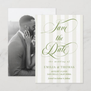Green and White Wedding Photo Save The Date
