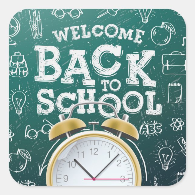 Green and White Welcome Back to School Square Sticker (Front)
