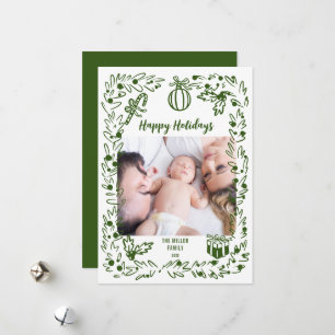 Green and white whimsical Christmas Photo Card