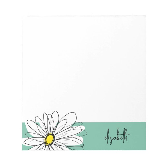Green and White Whimsical Daisy with Custom Text Notepad (Front)
