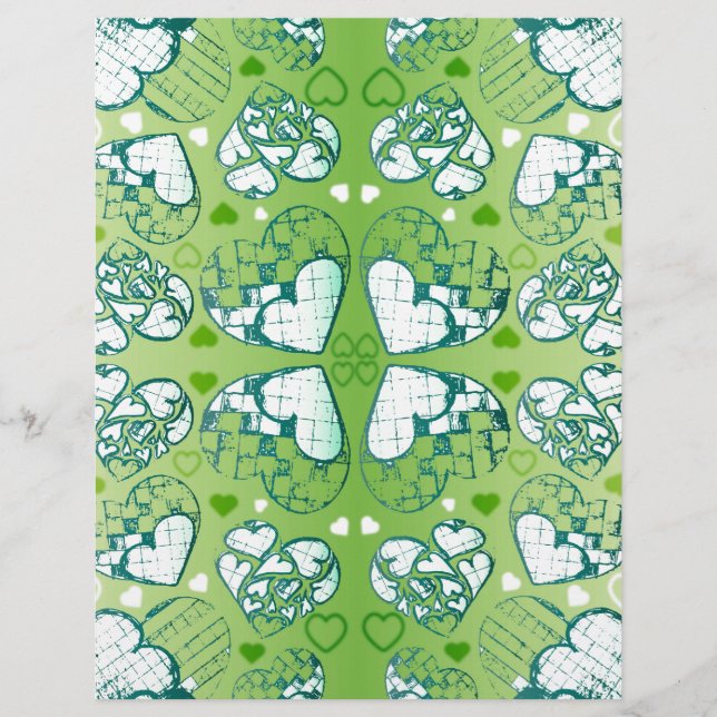 Green and white Whimsical Romantic Hearts pattern (Front)