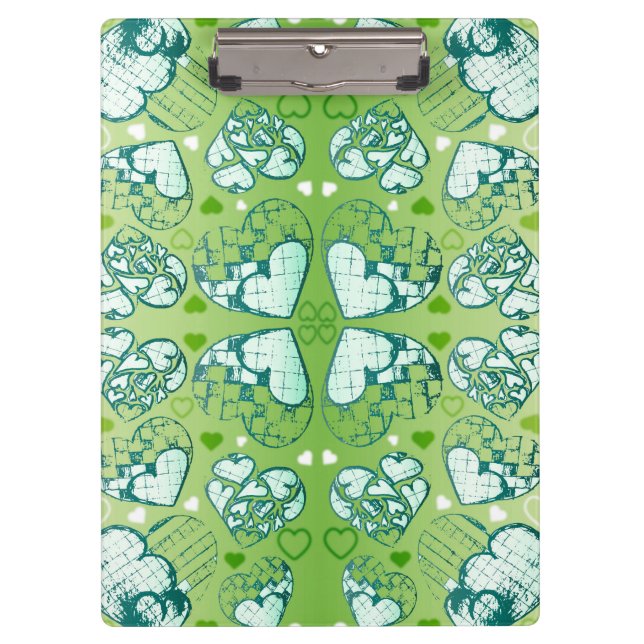 Green and white Whimsical Romantic Hearts pattern Clipboard (Front)