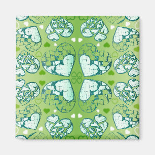 Green and white Whimsical Romantic Hearts pattern Magnet