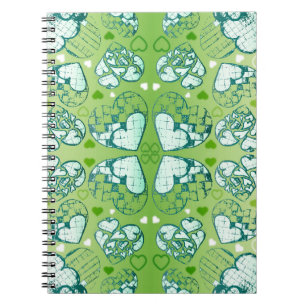 Green and white Whimsical Romantic Hearts pattern Notebook