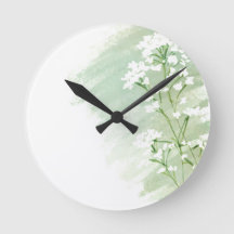 Green and White Wildflowers Clock