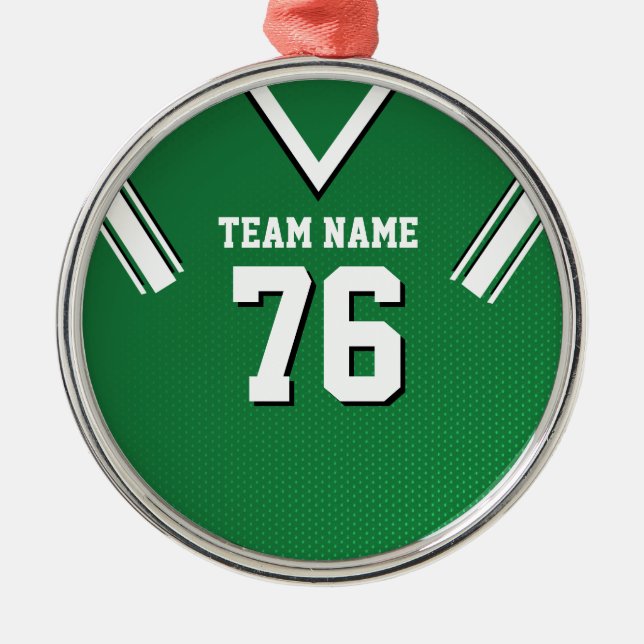 Green and White with Black  Football Metal Tree Decoration (Front)