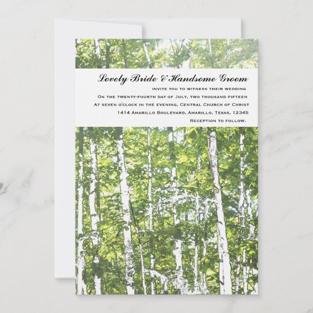 Green and White Woods Summer Wedding Invitation (Front)