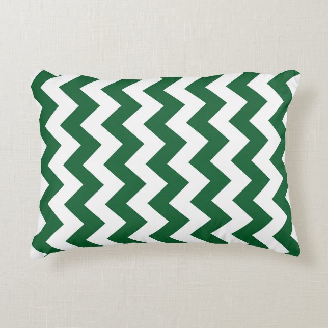 Green and White Zigzag Decorative Cushion (Front)