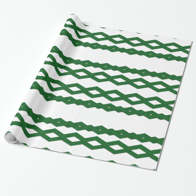 Green and White Zigzag Design Wrapping Paper (Unrolled)