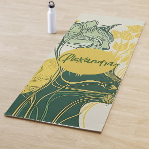 Green and Yellow Boho Style Personalised Cat Lover Yoga Mat