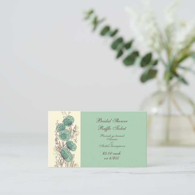 Green and Yellow Bridal Shower Raffle Tickets Enclosure Card (Standing Front)