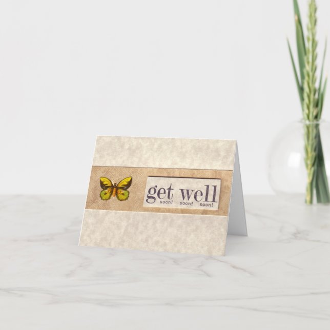 Green and Yellow Butterfly Get Well Soon Card (Front)