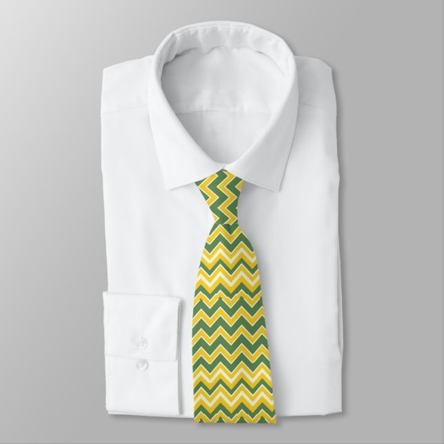 Green and yellow chevron pattern  tie (Tied)