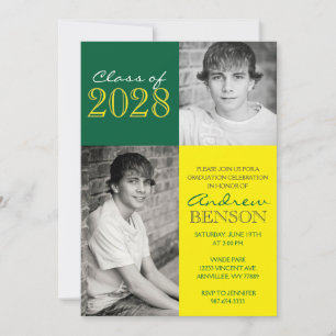 Green and Yellow Classic 2 Photo Graduation Invitation