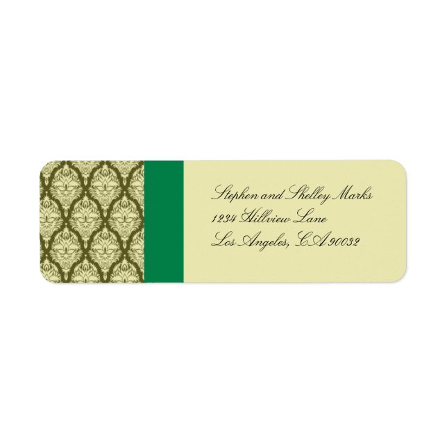Green and Yellow Damask Wedding Labels (Front)