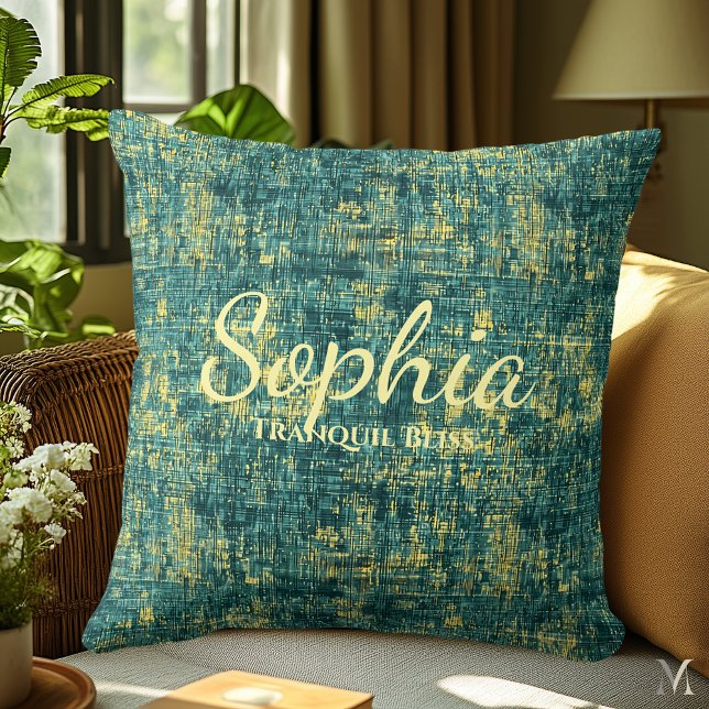 Green and Yellow Denim Texture Home Decor Cushion (Creator Uploaded)