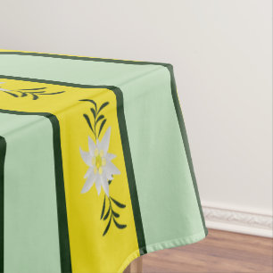Green and Yellow Edelweiss Striped Tablecloth