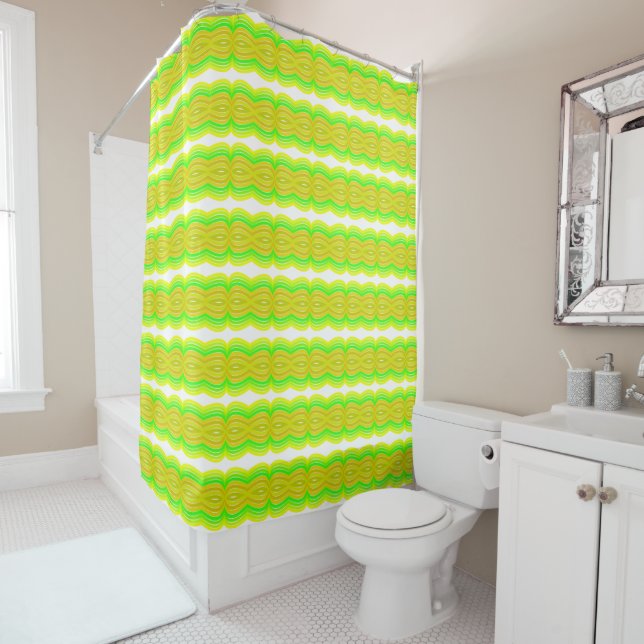 Green And Yellow Figure Eight Ribbon Pattern Art Shower Curtain (In Situ)