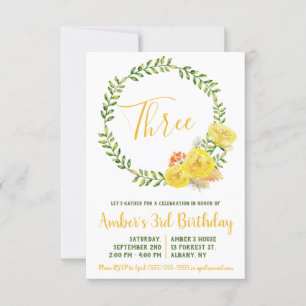 Green and Yellow Floral Wreath Birthday Invitation
