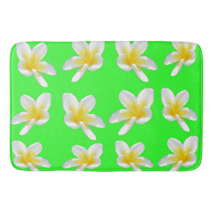 Green And Yellow Frangipani Pattern, Bath Mat