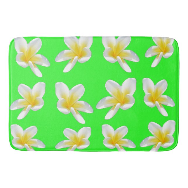 Green And Yellow Frangipani Pattern, Bath Mat (Front)