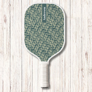 Green and Yellow Geometric Pattern Modern Monogram Pickleball Paddle