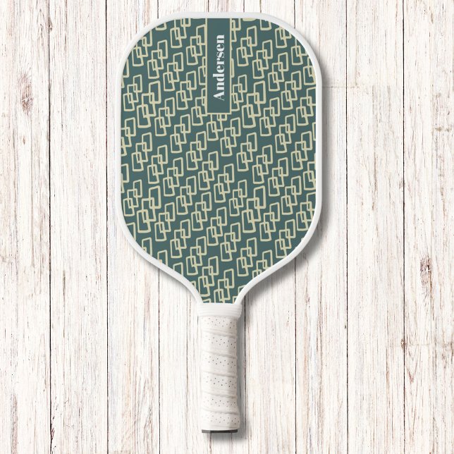 Green and Yellow Geometric Pattern Modern Monogram Pickleball Paddle (Creator Uploaded)
