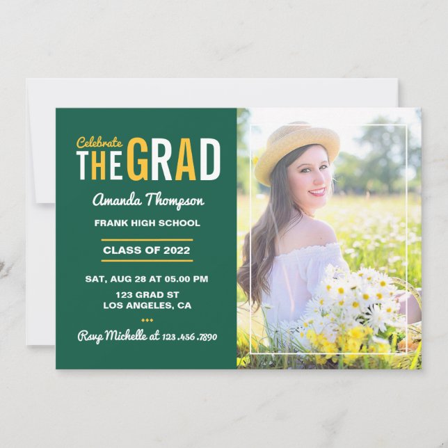 Green and Yellow Gold Graduation Party Photo Invitation (Front)