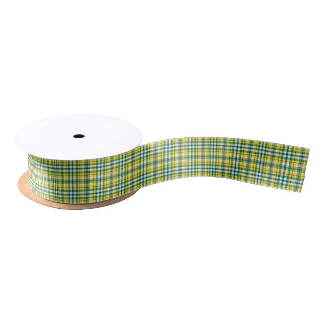 Green and Yellow Gold Sporty Plaid Satin Ribbon (Spool)
