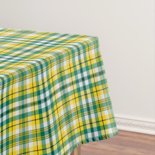 Green and Yellow Gold Sporty Plaid Tablecloth (In Situ)
